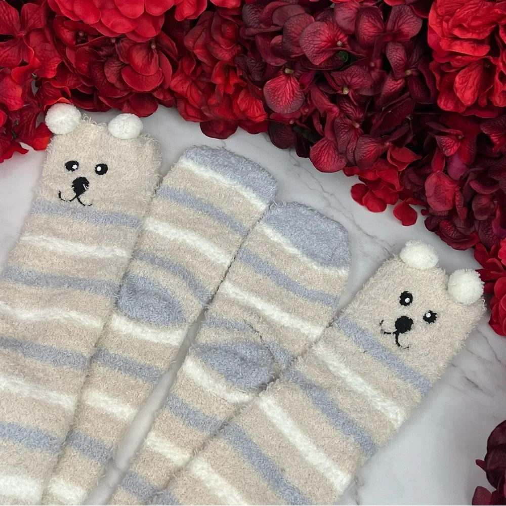 Plush Animal Mocha & Gray Striped Puppy Dog Over the Knee Socks - Picture 7 of 15